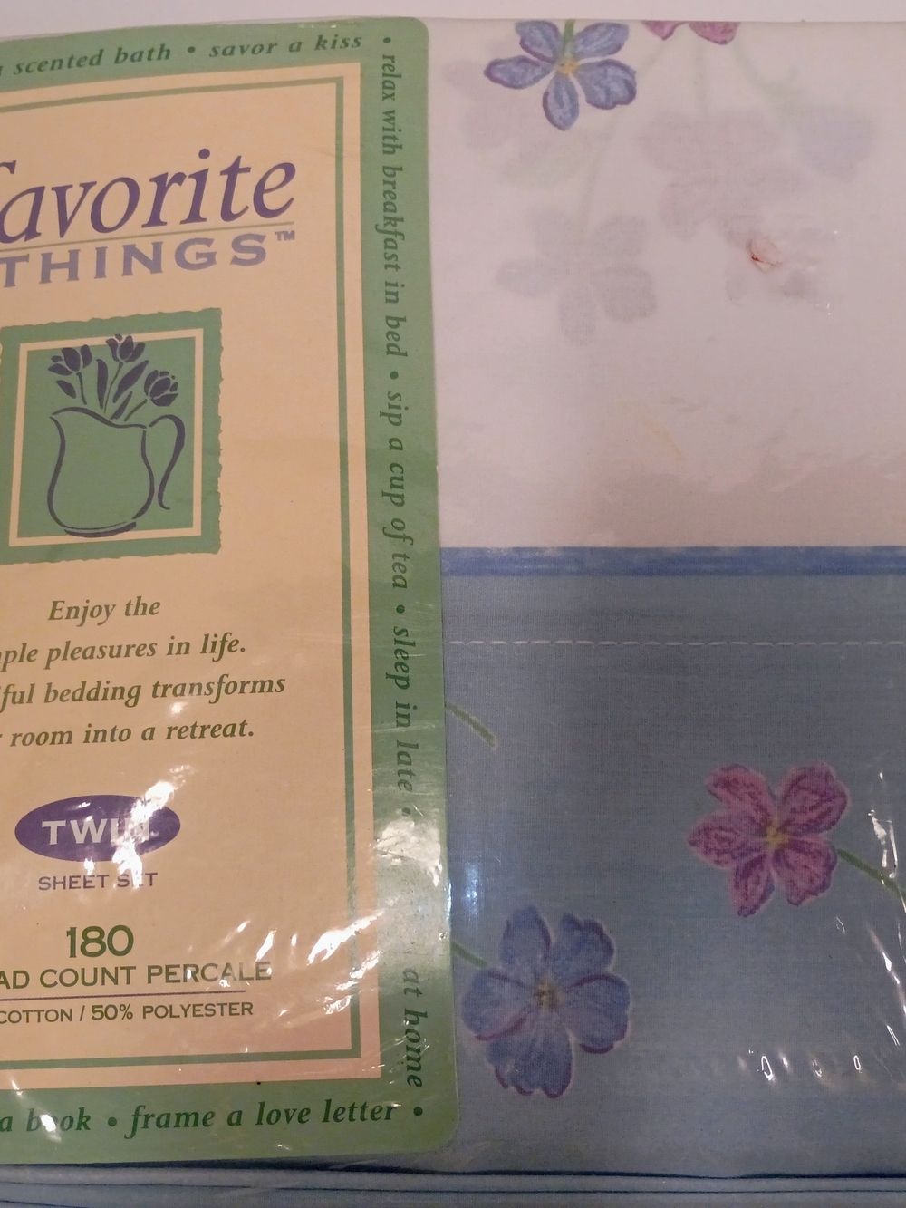 Favorite Things Floral Cotton-Blend Sheet Set in Blue and White Vintage 1999